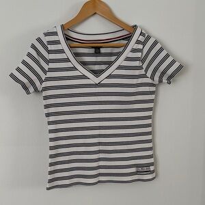 U.S. Polo Assn. Black and White Striped V-Neck Tee